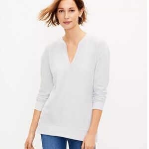 NWT Loft Light Grey Brushed Waffle Split Neck Tunic Top